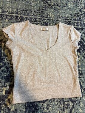 Grey V-Neck Short Sleeve Top